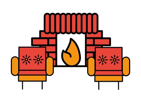 sofa livingroom forniture with chimney vector illustration designのイラスト素材