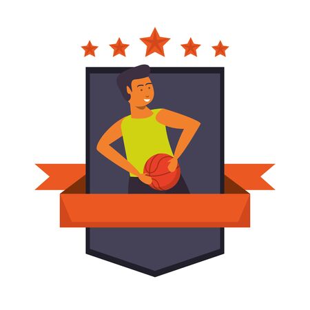 young man athlete playing basketball with balloon vector illustration designのイラスト素材