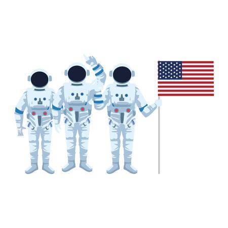 group of astronauts with us flag icon over white background, colorful design , vector illustrationのイラスト素材