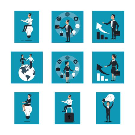 bundle of business people working vector illustration designのイラスト素材
