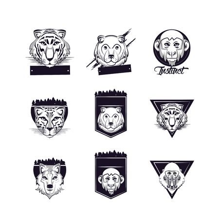 bundle of emblems animals heads vector illustration designのイラスト素材