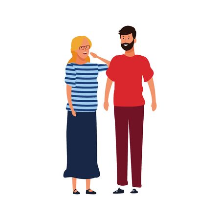 cartoon couple standing and wearing casual clothes over white background, colorful design. vector illustrationのイラスト素材