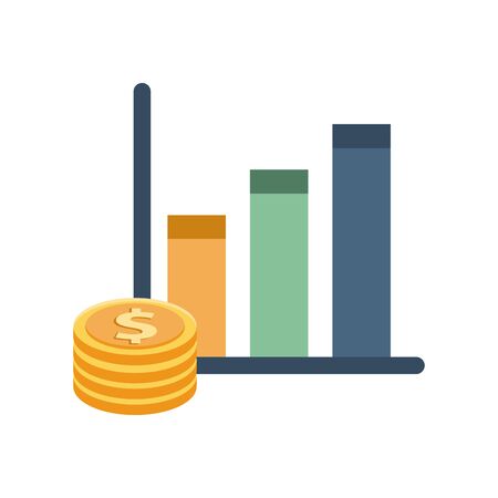 financial statistics bars graphic with coins money vector illustration designのイラスト素材