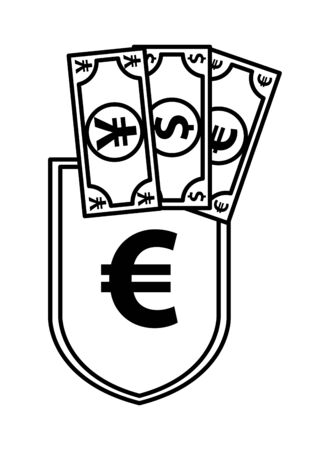 shield with euro symbol and bills vector illustration designのイラスト素材