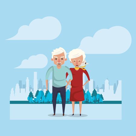 cute grandparents couple lovers in the park vector illustration designのイラスト素材