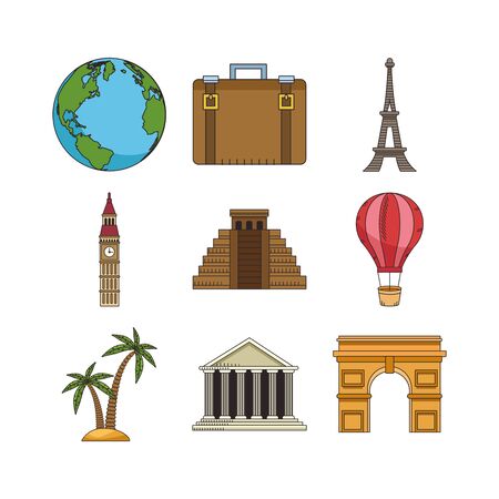travel and monuments of the world icon set over white background, colorful design , vector illustrationのイラスト素材