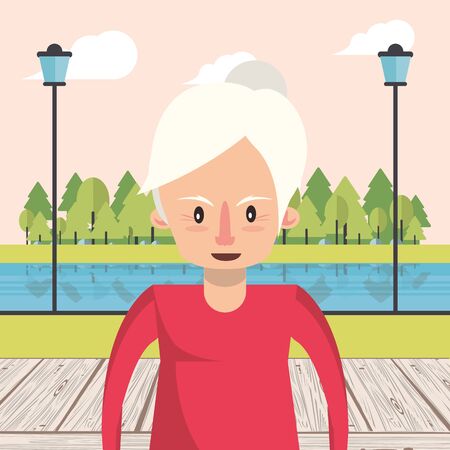 cute grandmother in the park landscape vector illustration designのイラスト素材