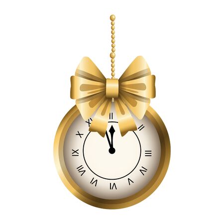 vintage clock with decorative bow icon over white background, vector illustrationのイラスト素材