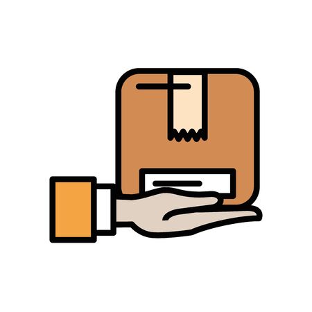 hand lifting box carton packing postal service vector illustration designのイラスト素材