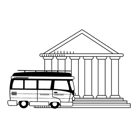 travel van and pantheon icon over white backgroundのイラスト素材