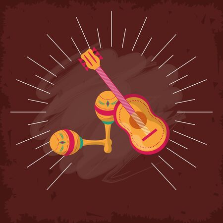 maracas and guitar mexican culture vector illustration designのイラスト素材