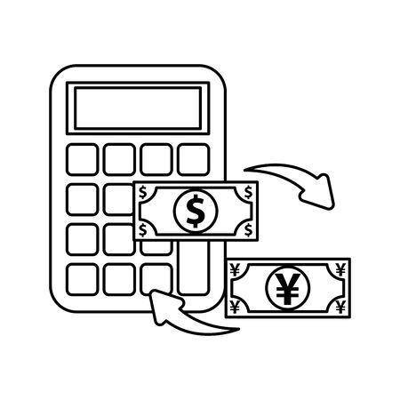 Calculator Math With Dollar And Yen Bills Vector Ilration Yen Bills Vector Ilration
