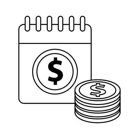 calendar with dollar symbol and coins money vector illustration designのイラスト素材