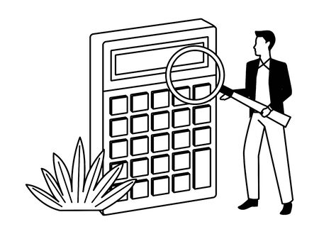 Businessman looking calculator with magnifying glass ,vector illustration graphic design.のイラスト素材