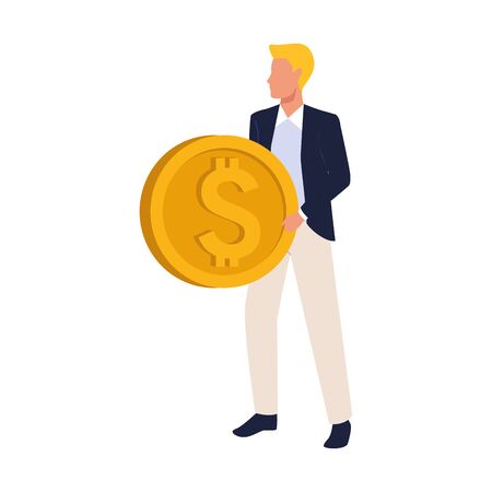avatar businessman holding a money coin icon over white background, vector illustrationのイラスト素材