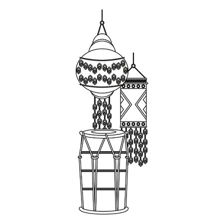 Indian tabla drums and paper lights vector illustration graphic designのイラスト素材