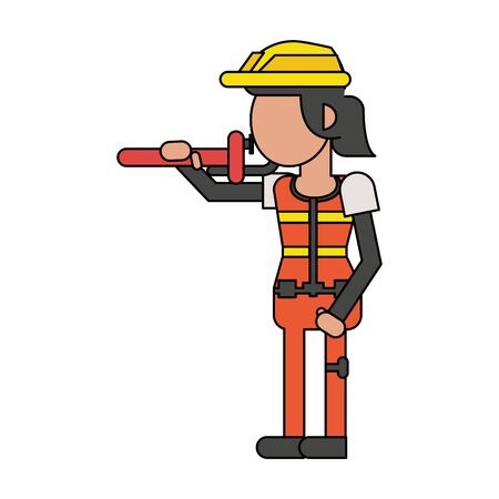 Construction worker smiling with hammer cartoon isolated vector illustration graphic designのイラスト素材
