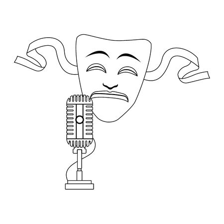 tragedy theater mask and microphone icon over white background, flat design, vector illustrationのイラスト素材