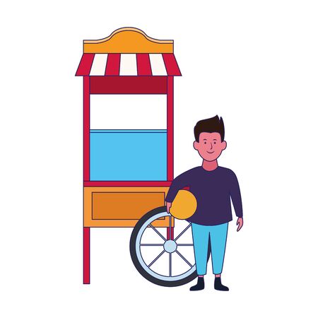 happy boy and popcorn cart icon over white background, vector illustrationのイラスト素材