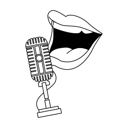 retro microphone and comedian mouth icon over white background, flat design, vector illustrationのイラスト素材