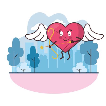 heart cupid angel with wings and arch vector illustration designのイラスト素材