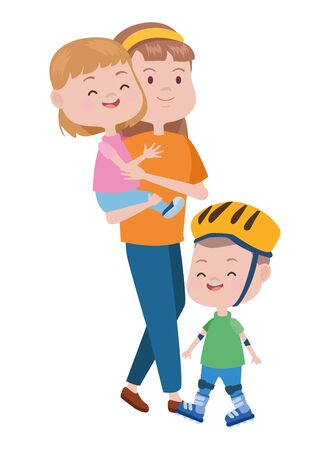 cute mother and daughter and son vector illustration designのイラスト素材