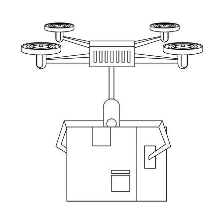 air drone remote control technology device delivery and logistic process with cardboard box cartoon vector illustration graphic designのイラスト素材