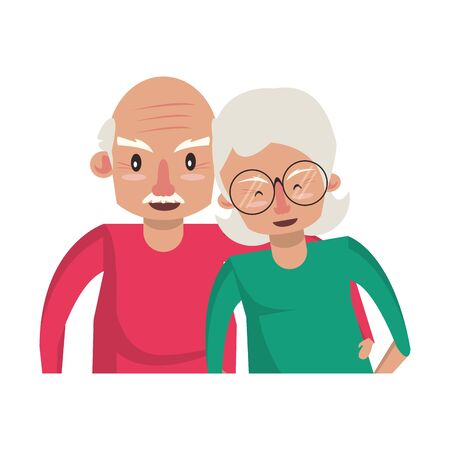 grandparents senior old retirement people grandmother and grandfather couple love cartoon vector illustration graphic designのイラスト素材
