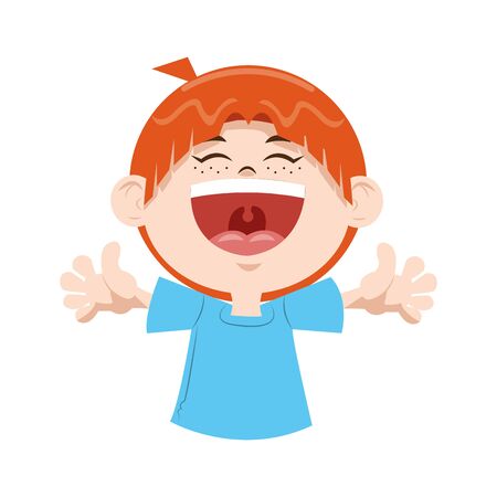 cartoon happy boy laughing icon over white background, colorful design, vector illustrationのイラスト素材