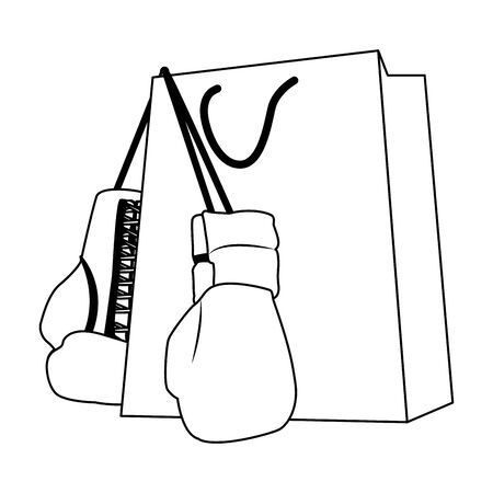 shopping bag with boxing gloves over white background, flat design, vector illustrationのイラスト素材
