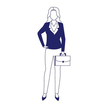 businesswoman with briefcase icon over white background, flat design, vector illustrationのイラスト素材