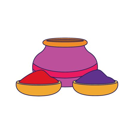 bowls with holi powder icon over white background, colorful design, vector illustrationのイラスト素材