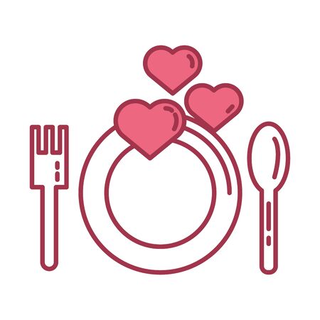 happy valentines dish and cutleries with hearts vector illustration designのイラスト素材