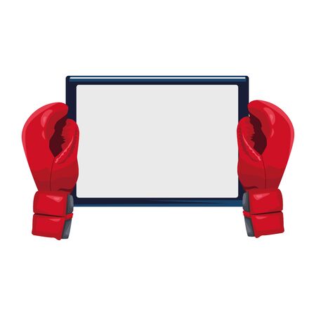 boxing gloves with tablet device over white background, colorful design, vector illustrationのイラスト素材