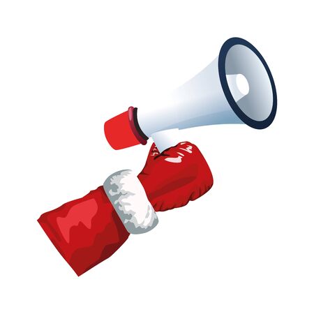 santa claus hand holding a megaphone over white background, colorful design, vector illustrationのイラスト素材