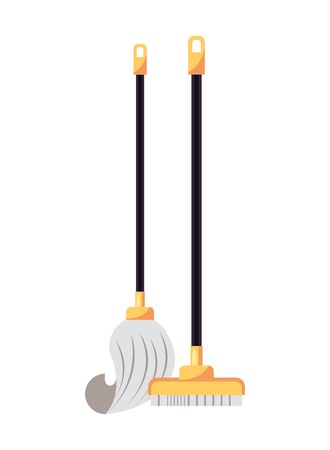 housekepping mop and broom accessories isolated icons vector illustration designのイラスト素材