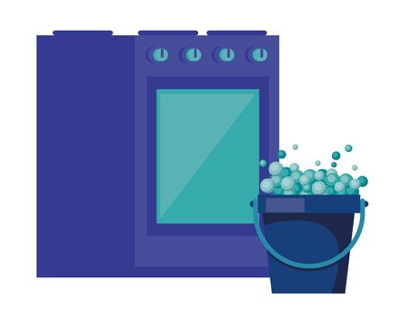 housekepping bucket tool with kitchen oven vector illustration designのイラスト素材