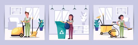 team of workers housekeeping with equipment vector illustration designのイラスト素材