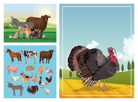 group of animals farm in the camp vector illustration designのイラスト素材