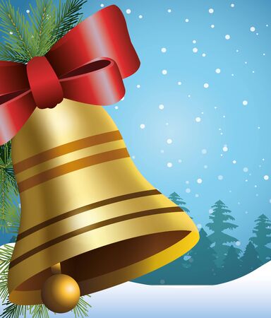 Christmas bell with red bow over snowy background, colorful design , vector illustrationのイラスト素材