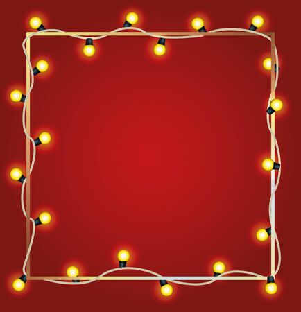 merry christmas bulbs lights in square frame vector illustration designのイラスト素材