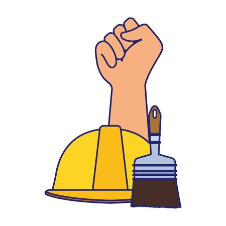 hand up and construction cone and paint brush over white background, colorful design. vector illustrationのイラスト素材