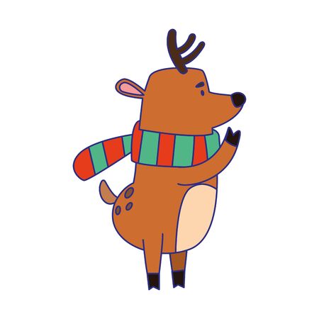 cartoon christmas deer with scarf over white background, vector illustrationのイラスト素材