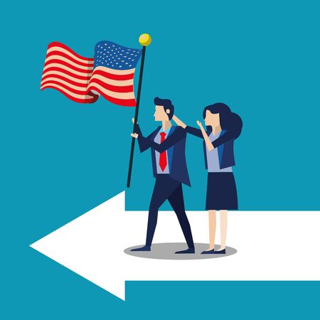 business couple with united states american flag vector illustration designのイラスト素材