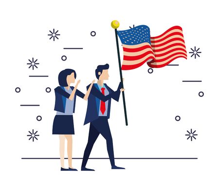 business couple with united states american flag vector illustration designのイラスト素材