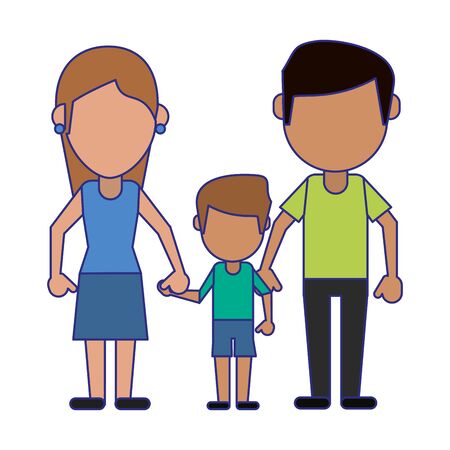 Family mother and father with son avatar faceless cartoon vector illustration graphic designのイラスト素材