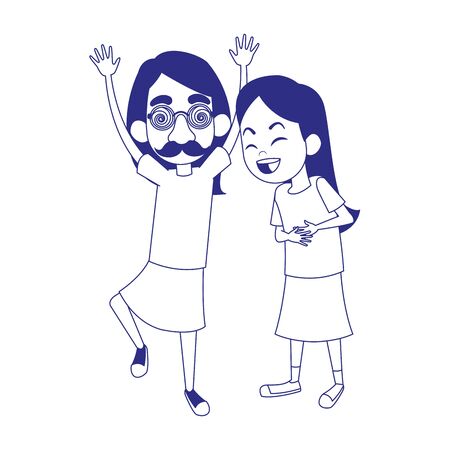 cartoon girl with crazy glasses and girl laughing icon over white background, vector illustrationのイラスト素材