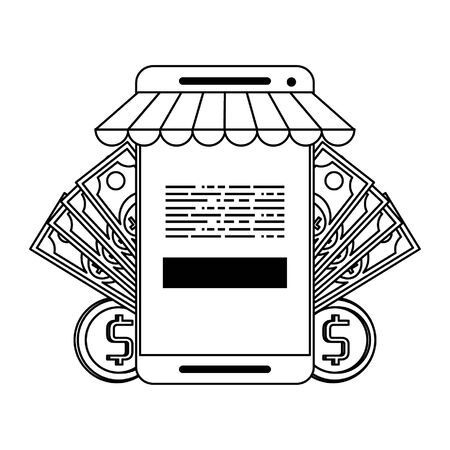 Online shopping and payment smartphone store and cash symbols vector illustration graphic designのイラスト素材