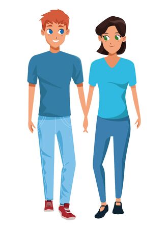 Young couple boyfriend and girlfriend smiiling and walking cartoon isolated vector illustration graphic designのイラスト素材