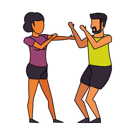 fitness sport exercise lifestyle, couple doing stretching for workout, gym and yoga training cartoon vector illustration graphic designのイラスト素材